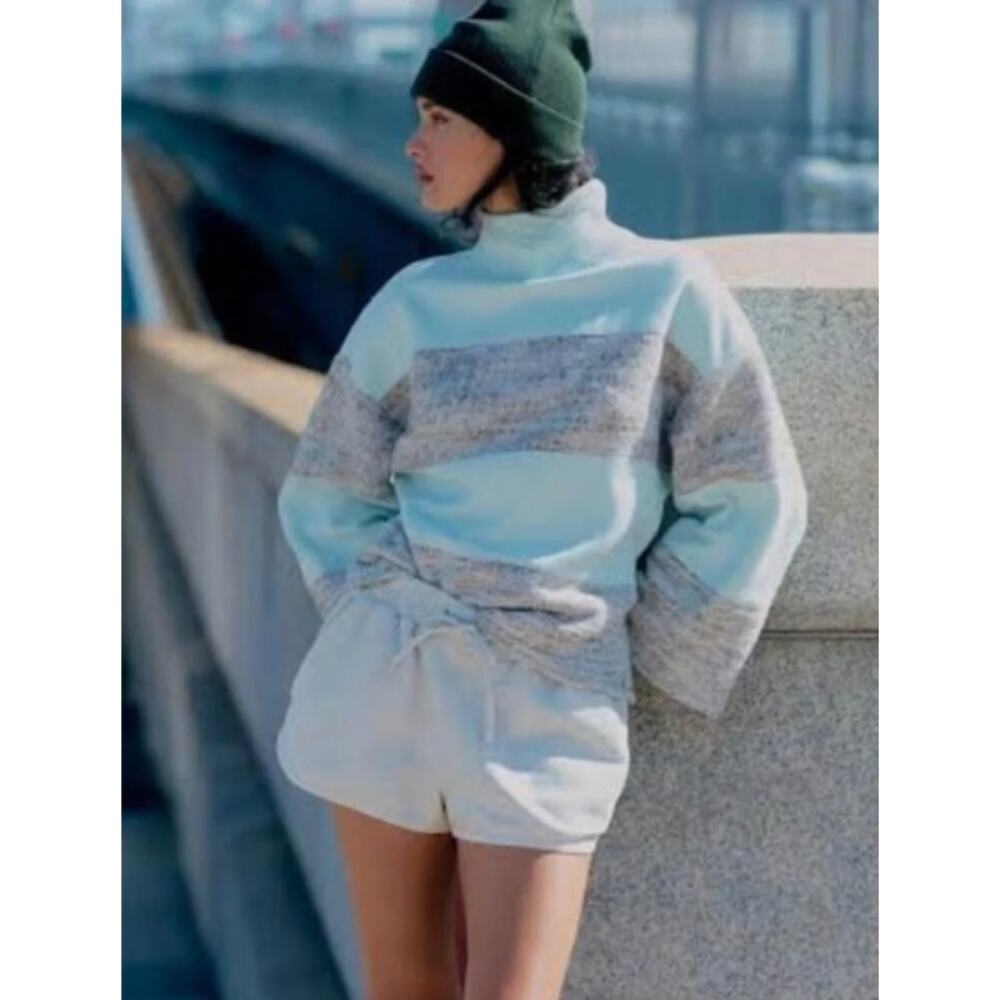 Daily Practice Anthro Oversized Striped Funnel Neck Sweater Mint XS